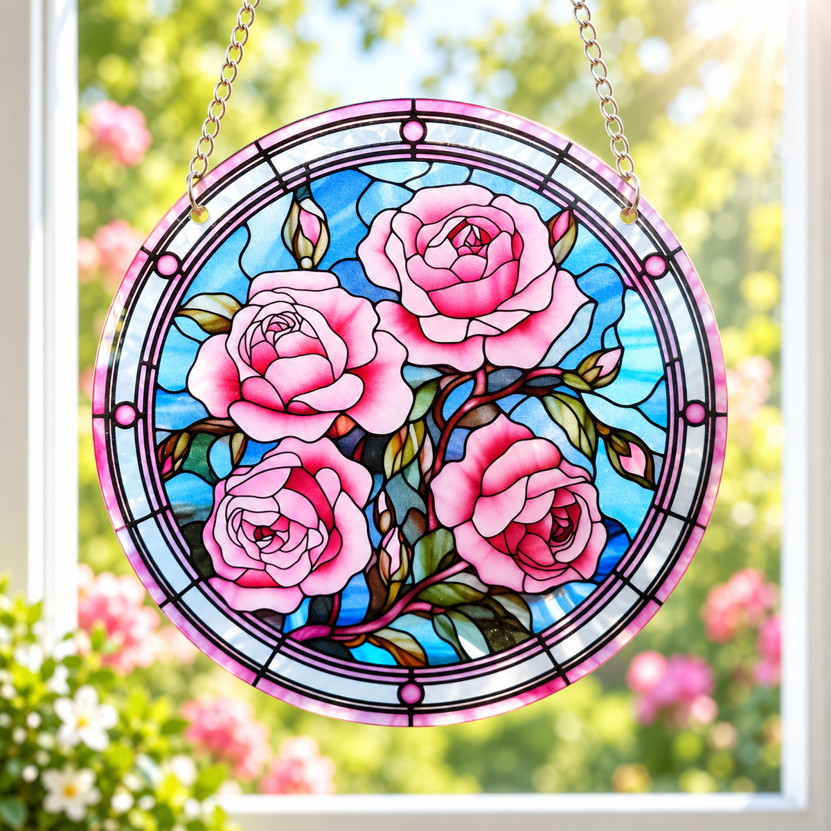 15cm Acrylic Suncatcher - Pink Roses