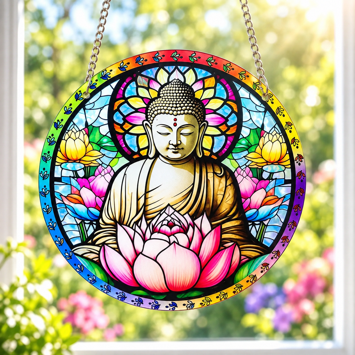 15cm Acrylic Suncatcher - Colourful Buddha