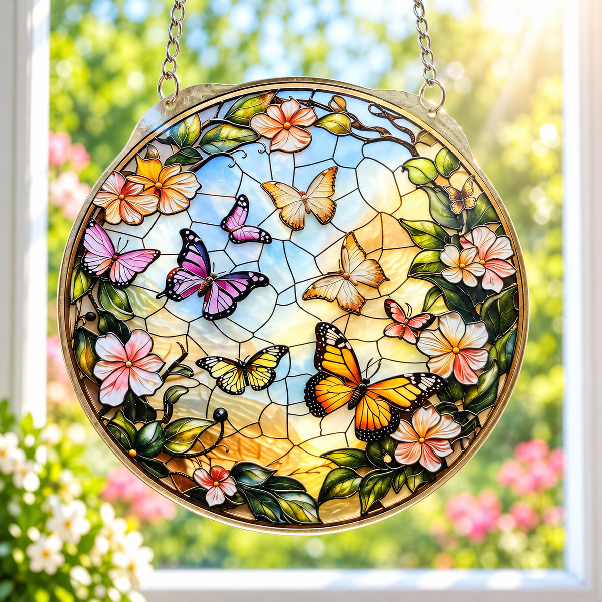 15cm Acrylic Suncatcher - Garden Butterflies
