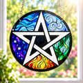 15cm Acrylic Suncatcher - Pentagram with Elements