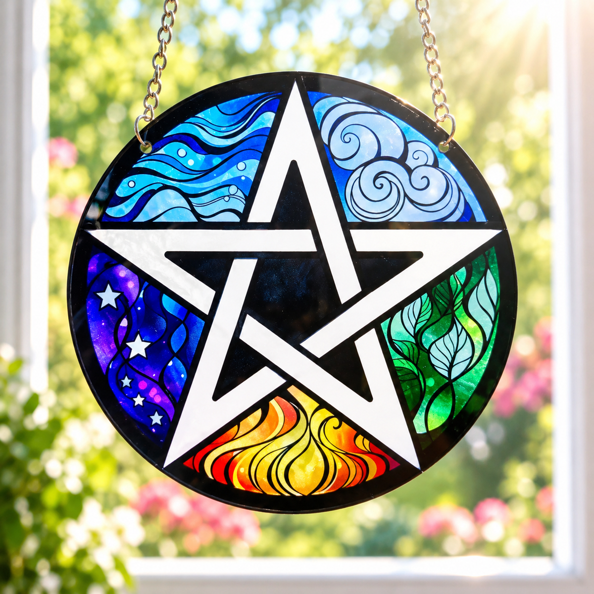 15cm Acrylic Suncatcher - Pentagram with Elements
