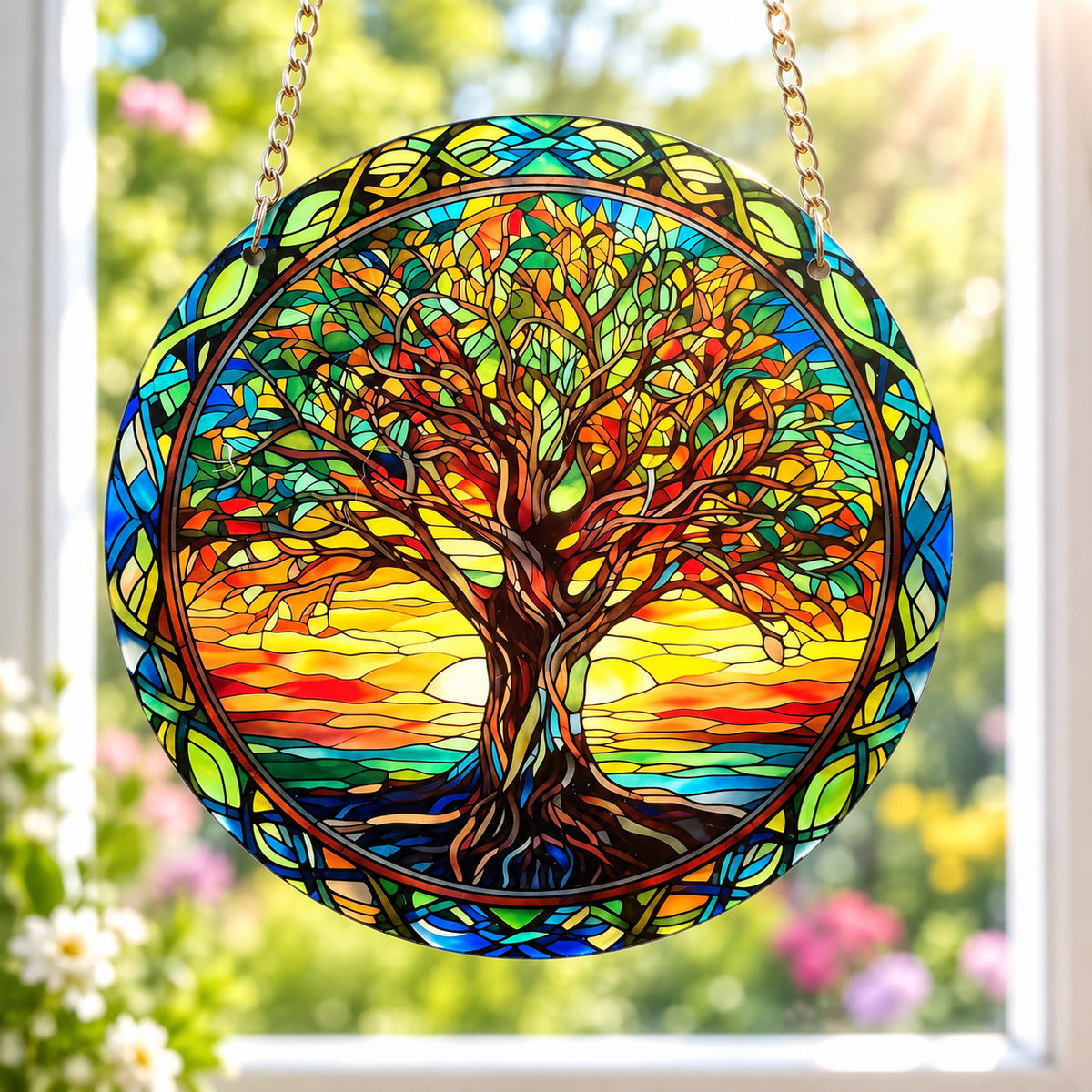 15cm Acrylic Suncatcher - Sunset Tree