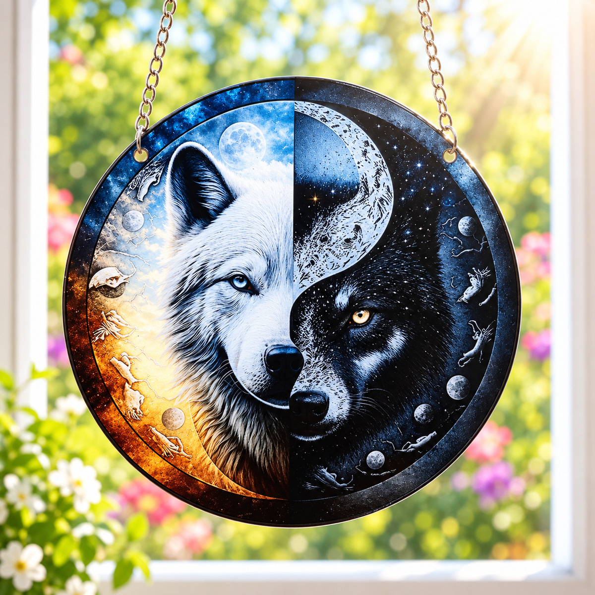 15cm Acrylic Suncatcher - Ying Yang Wolf
