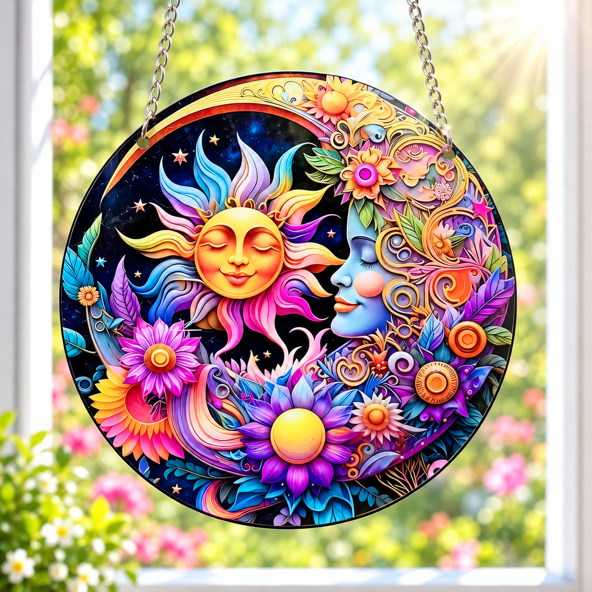 15cm Acrylic Suncatcher - Moon & Sun