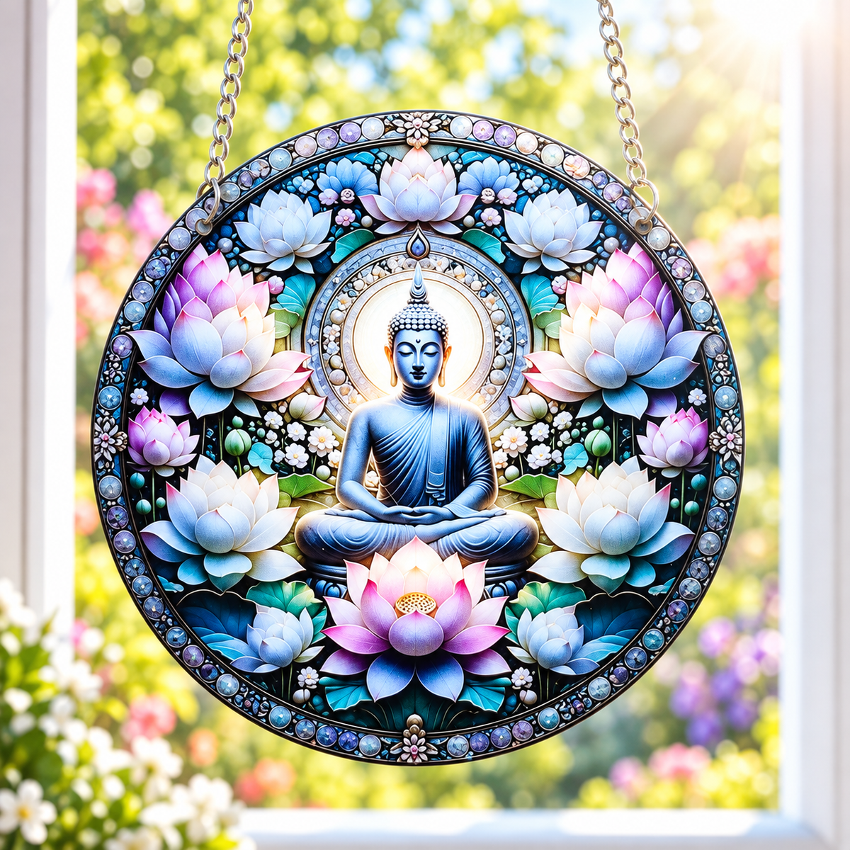 15cm Acrylic Suncatcher - Buddha with Lotus