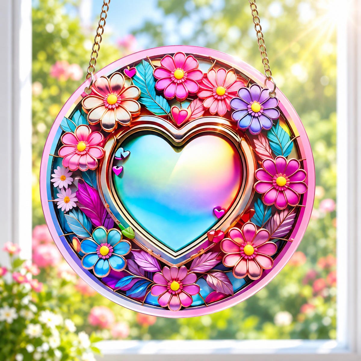 Floral Heart 15cm Acrylic Suncatcher