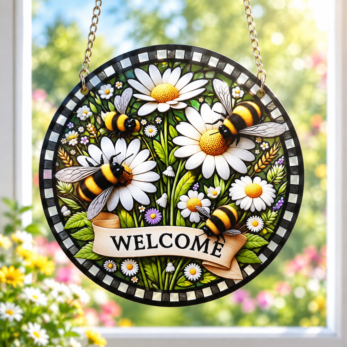 15cm Acrylic Suncatcher - Welcome Bees
