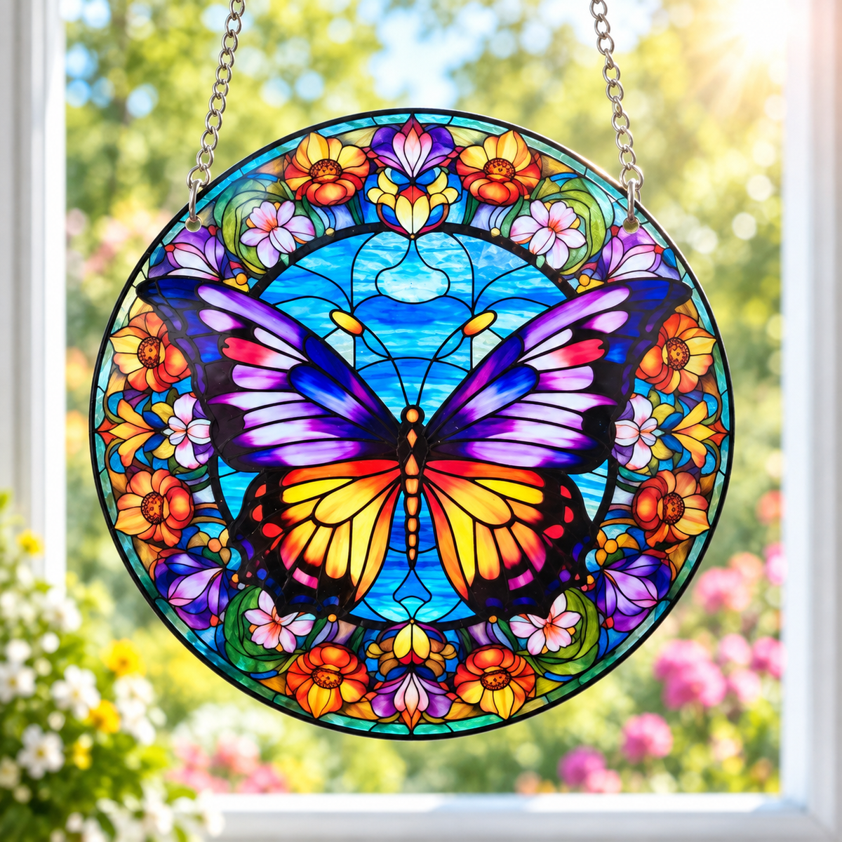 15cm Acrylic Suncatcher - Butterfly with Border