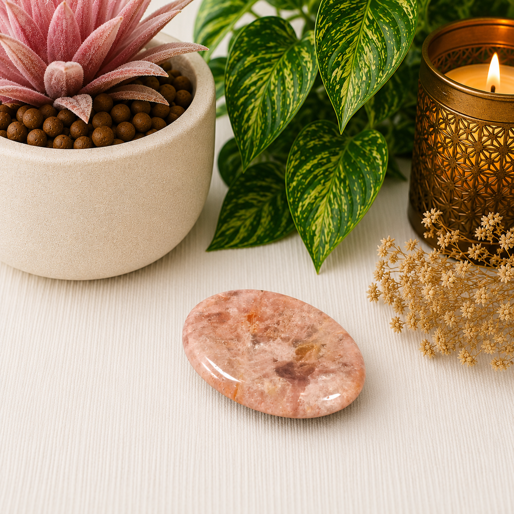 Strawberry Quartz Oval Shape Worry Stone (Thumb Stone)