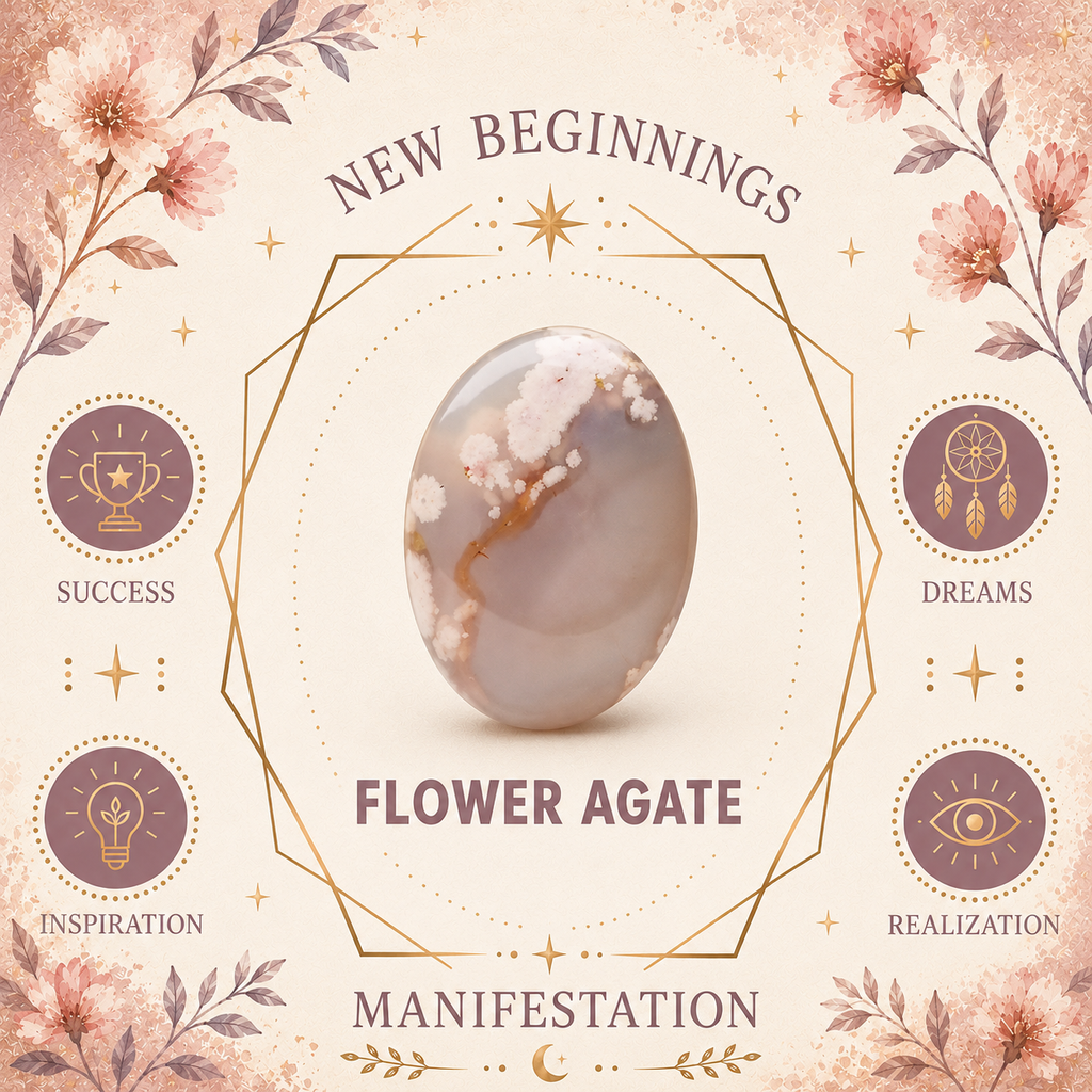 Flower Agate Oval Shape Worry Stone (Thumb Stone)