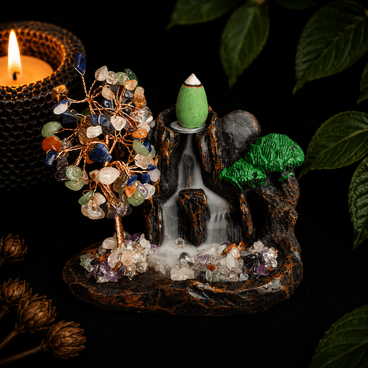 Mixed Chip Waterfall Backflow Incense Burner & 20 Cones