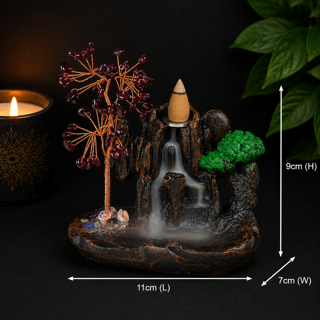 Garnet Chip Waterfall Backflow Incense Burner & 20 Cones