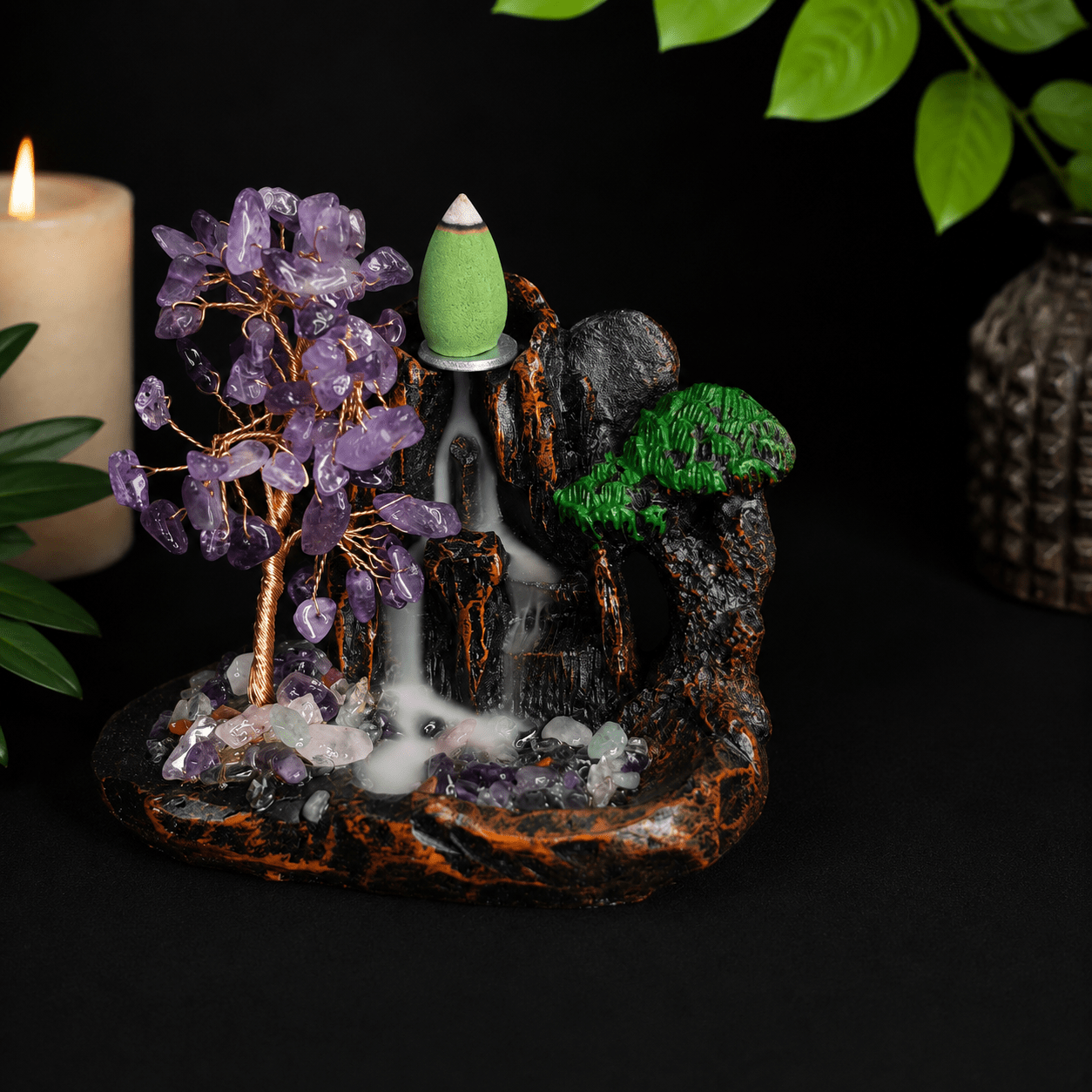 Amethyst Chip Waterfall Backflow Incense Burner & 20 Cones
