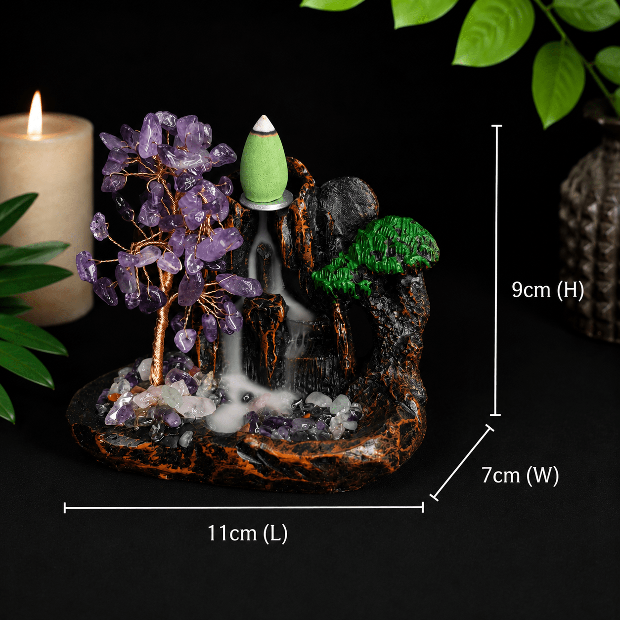 Amethyst Chip Waterfall Backflow Incense Burner & 20 Cones