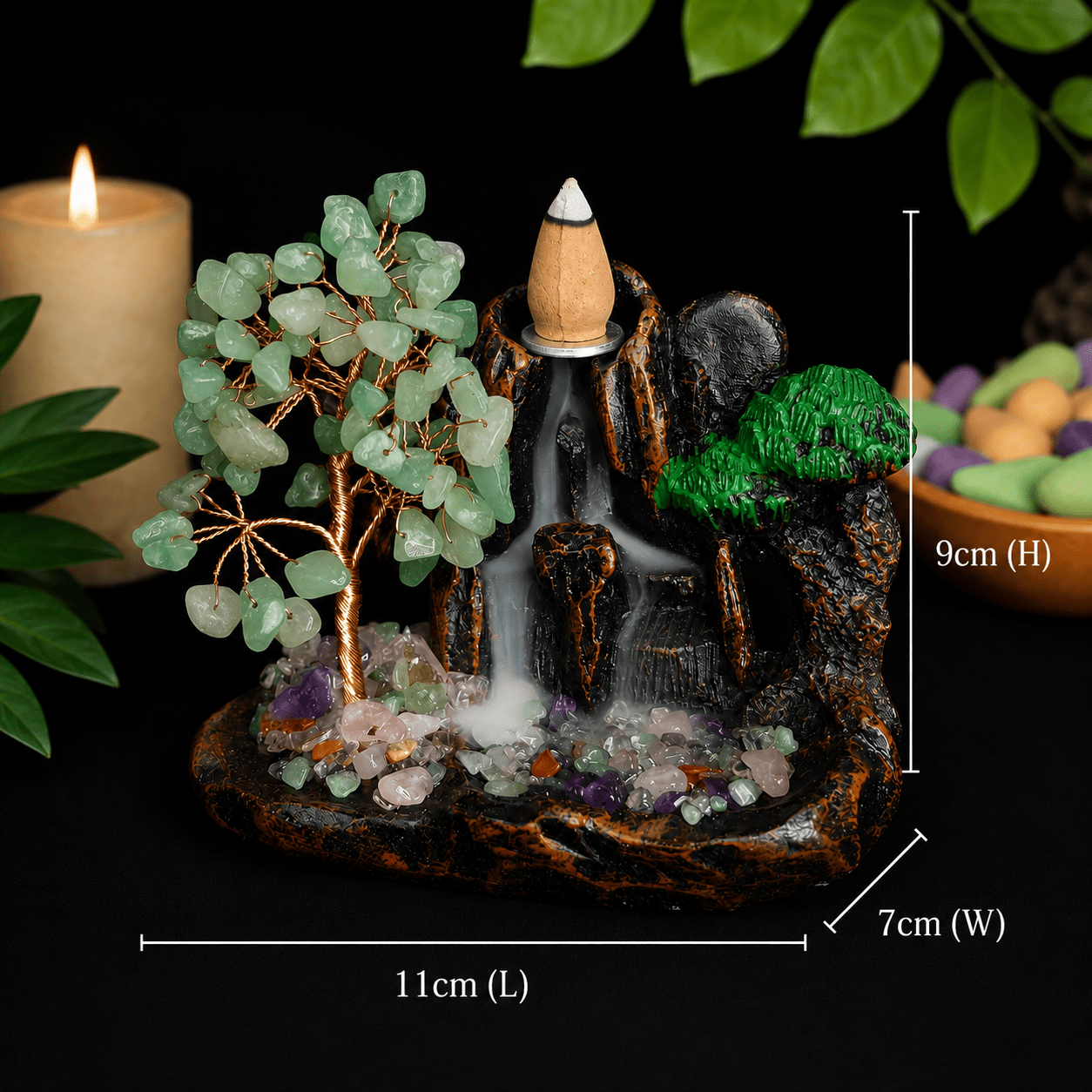 Aventurine Chip Waterfall Backflow Incense Burner & 40 Cones