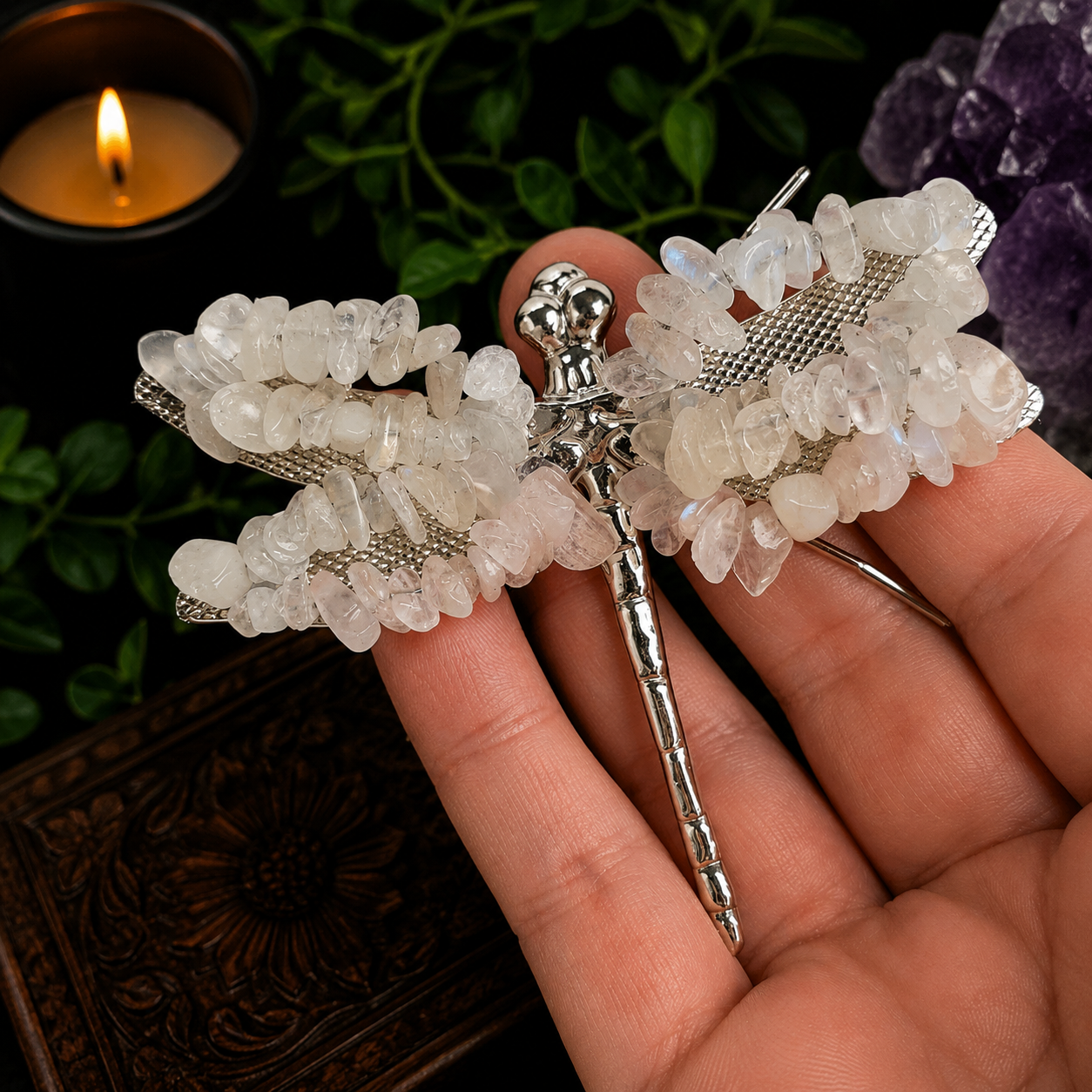 Gemstone Dragonfly - Rainbow Moonstone