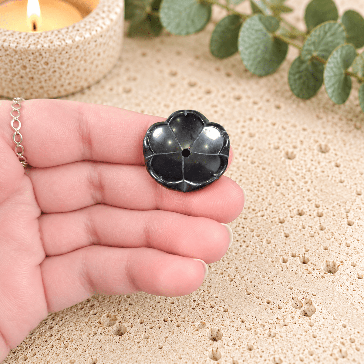 Black Obsidian Lotus Incense Holder