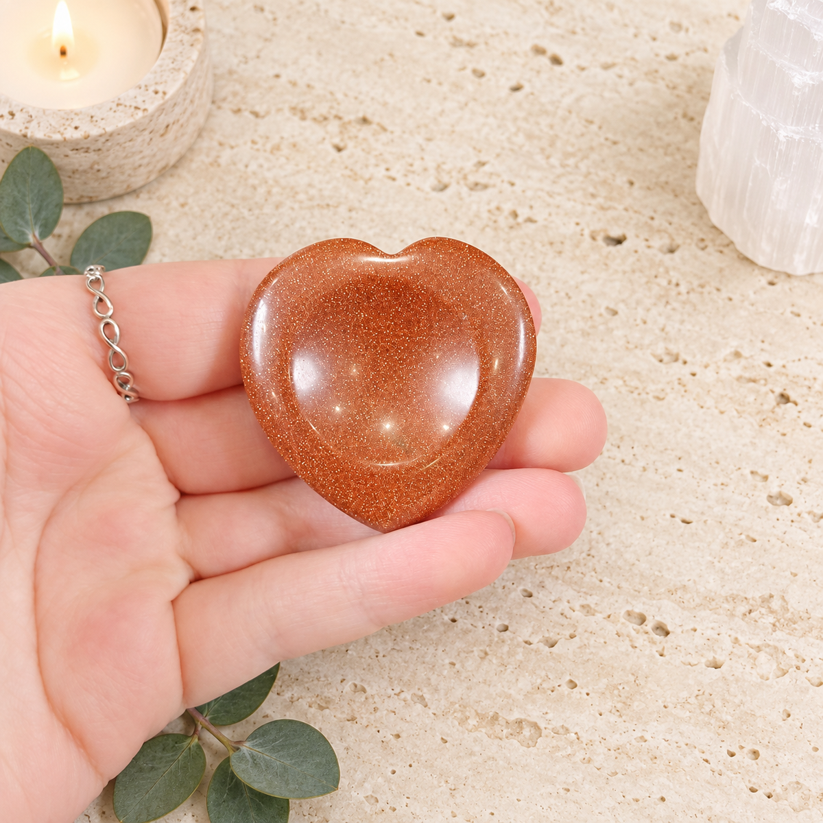 Goldstone Heart Shape Worry Stone (Thumb Stone)