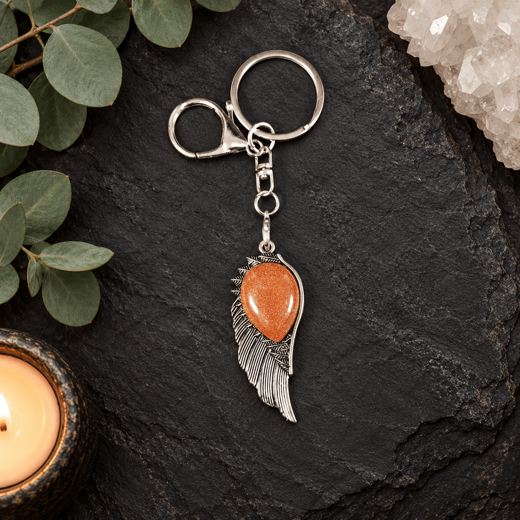 Goldstone Angel Wing Gemstone Keyring