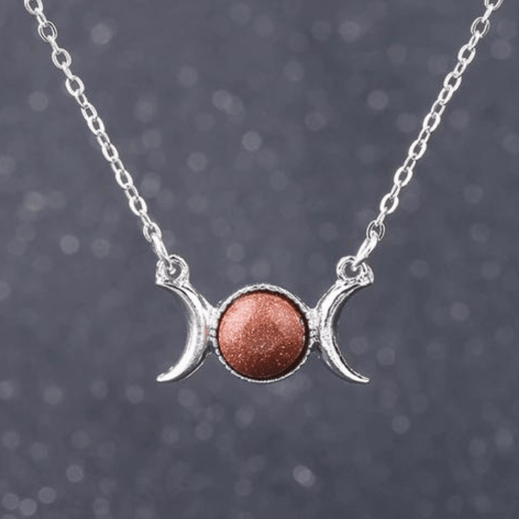 Goldstone Triple Moon Goddess Necklace