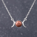 Goldstone Triple Moon Goddess Necklace