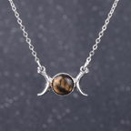 Tiger Eye Triple Moon Goddess Necklace