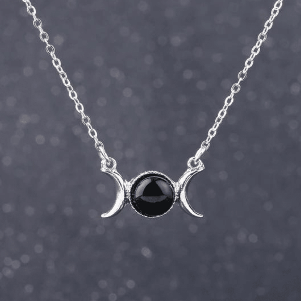 Onyx Triple Moon Goddess Necklace
