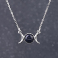 Triple Moon Goddess Necklace - Blue Goldstone