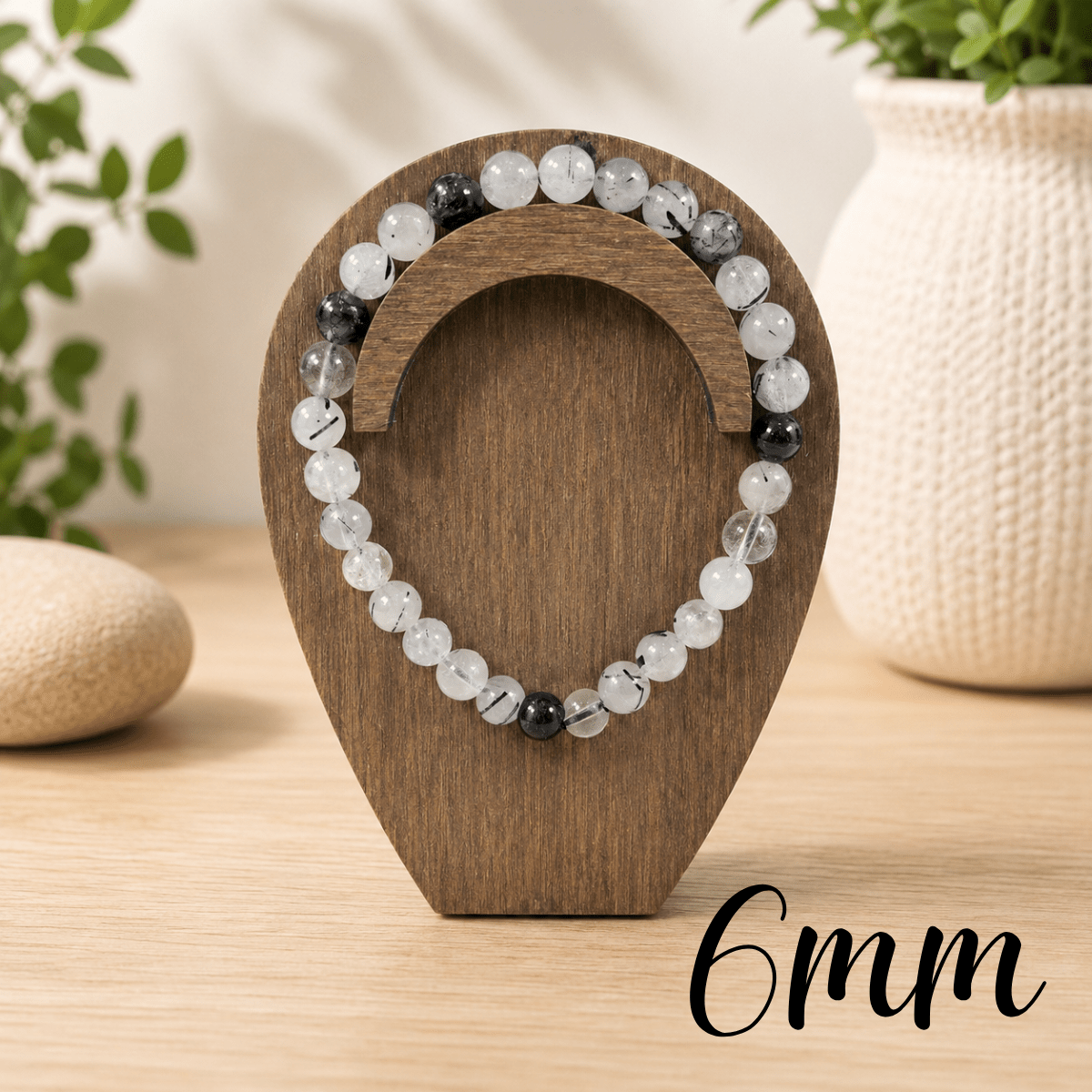 6mm Tourmalinated Quartz Gemstone Bracelet