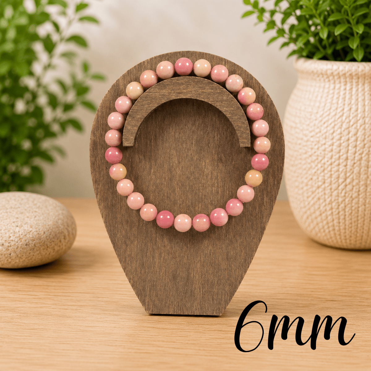 6mm Pink Rhodonite Gemstone Bracelet
