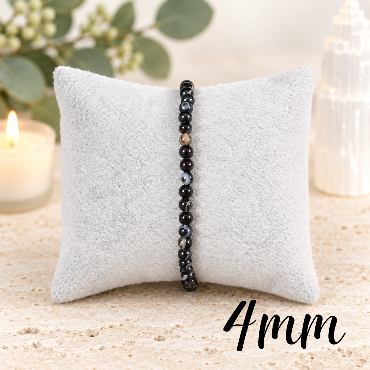 4mm Black Banded Agate Gemstone Bracelet