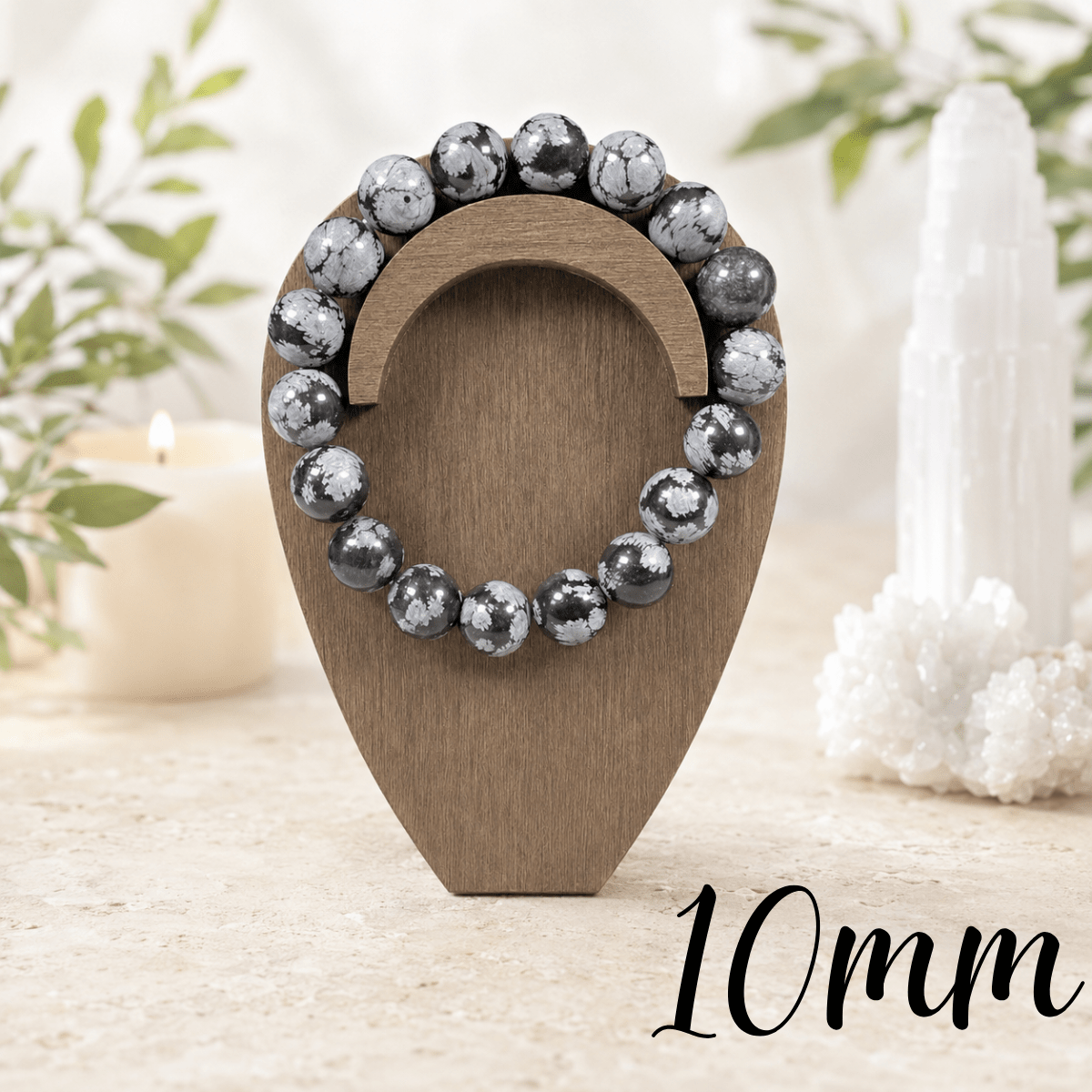 10mm Snowflake Obsidian Gemstone Bracelet