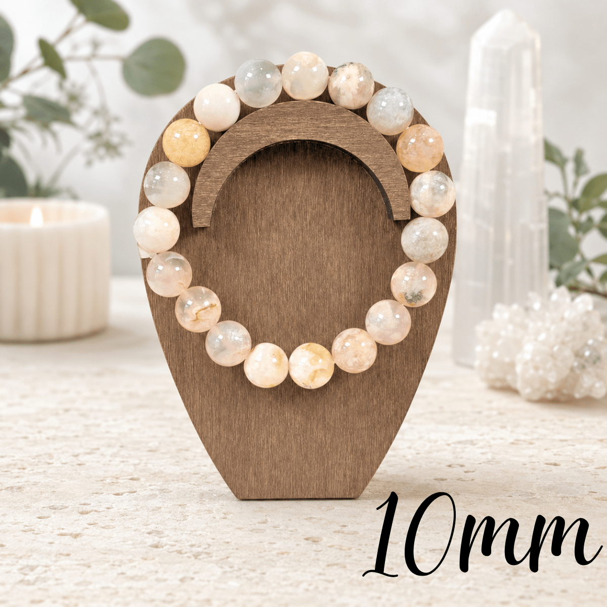 10mm Flower Agate Gemstone Bracelet