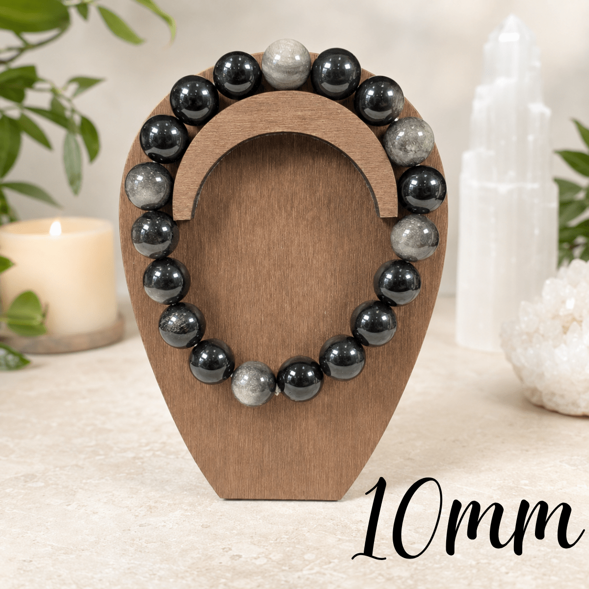 10mm Silver Sheen Obsidian Gemstone Bracelet