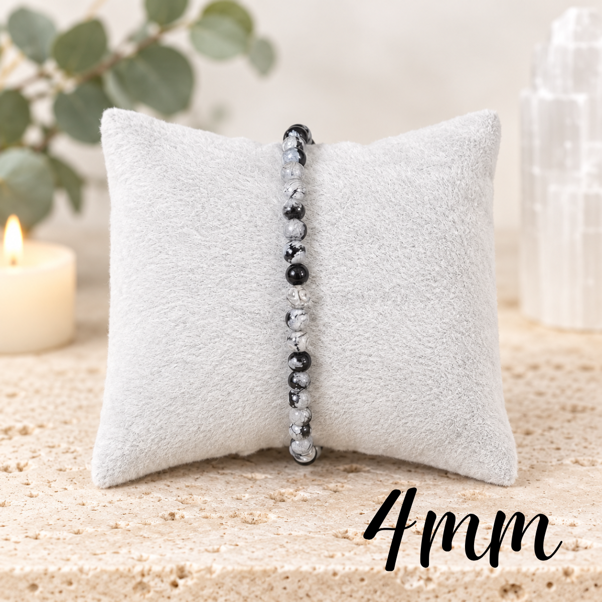 4mm Snowflake Obsidian Gemstone Bracelet