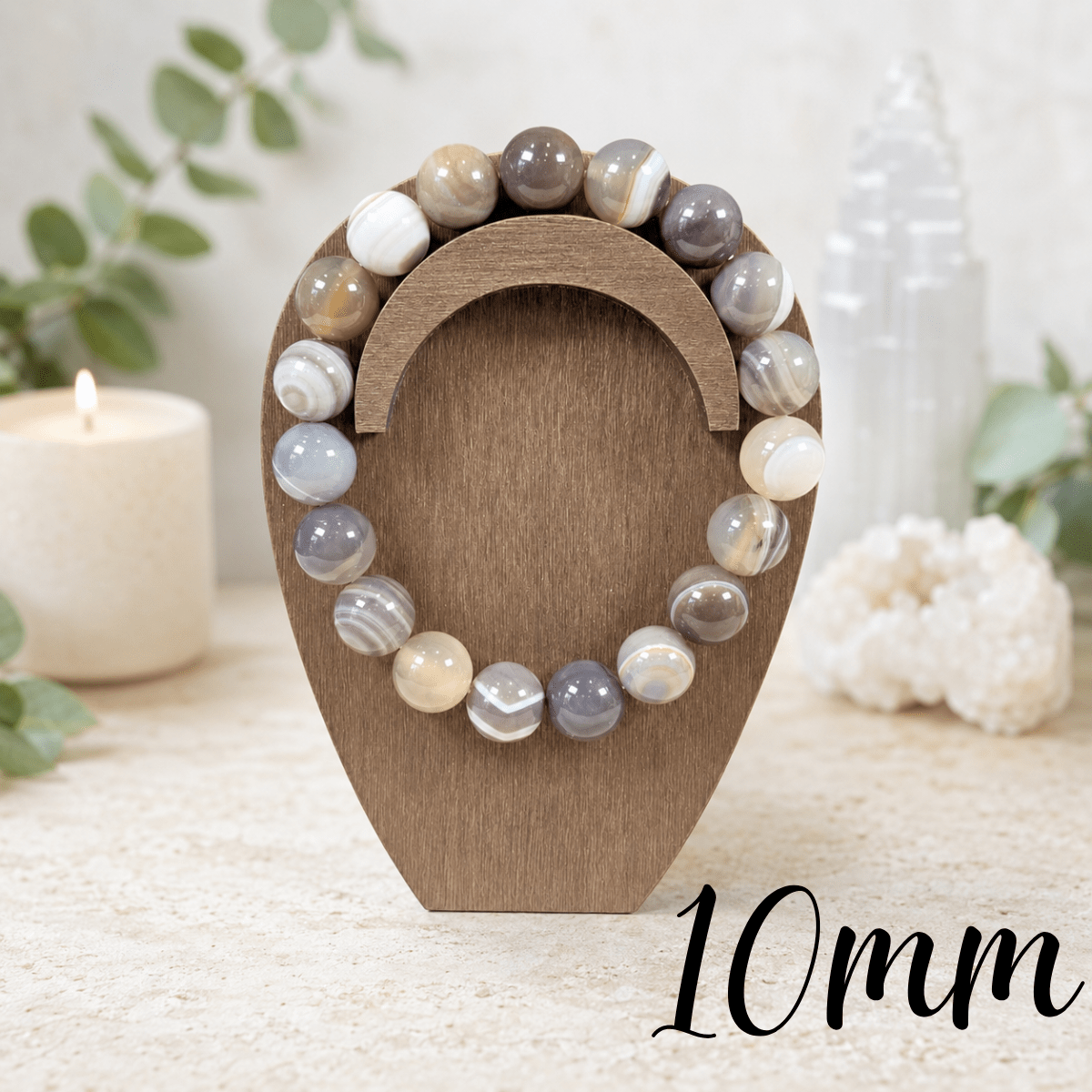 10mm Grey Banded Agate Gemstone Bracelet