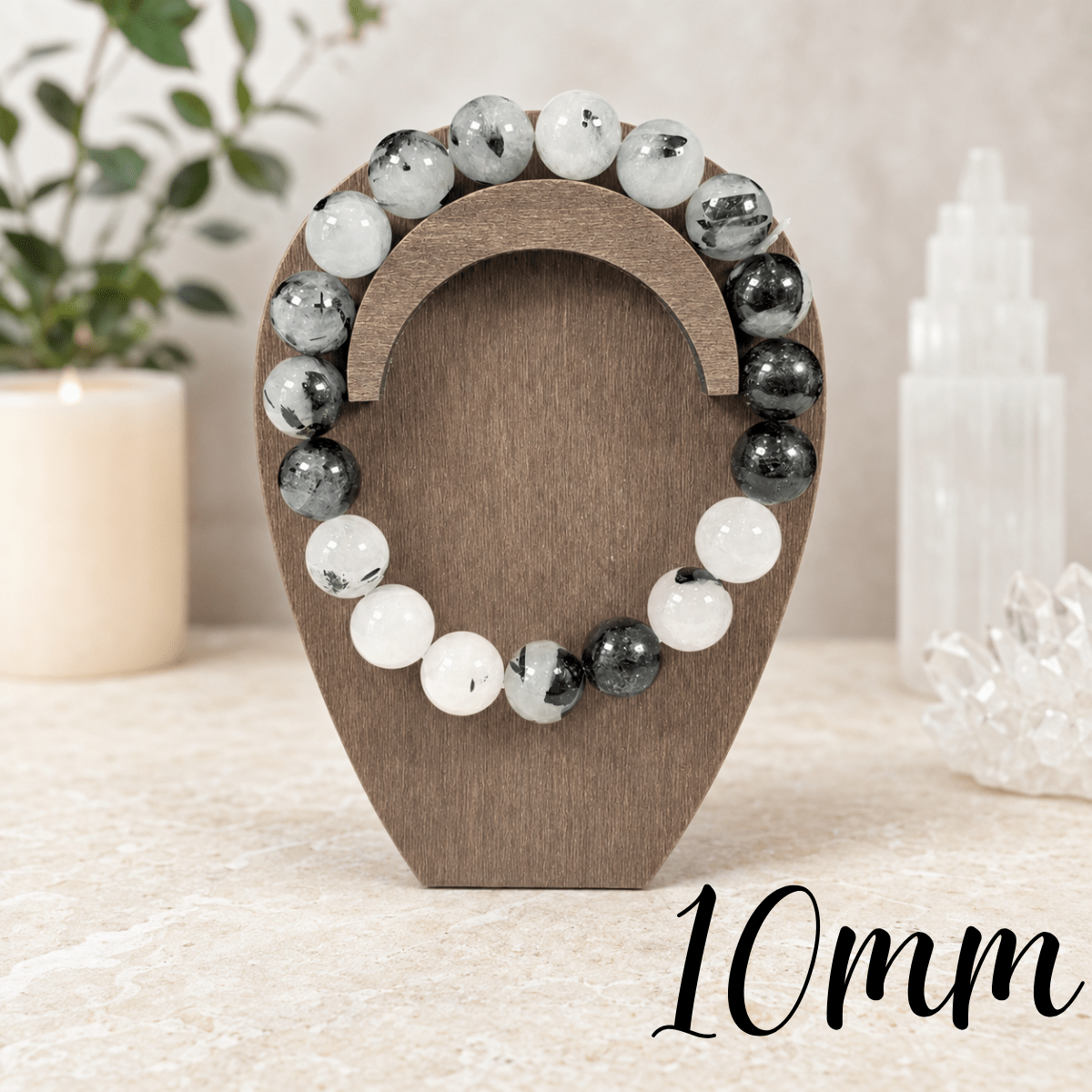 10mm Tourmaline in Quartz Gemstone Bracelet