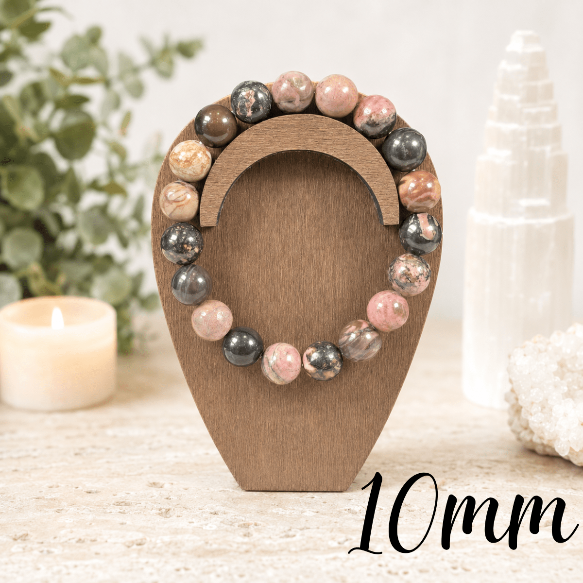10mm Black Line Rhodonite Gemstone Bracelet