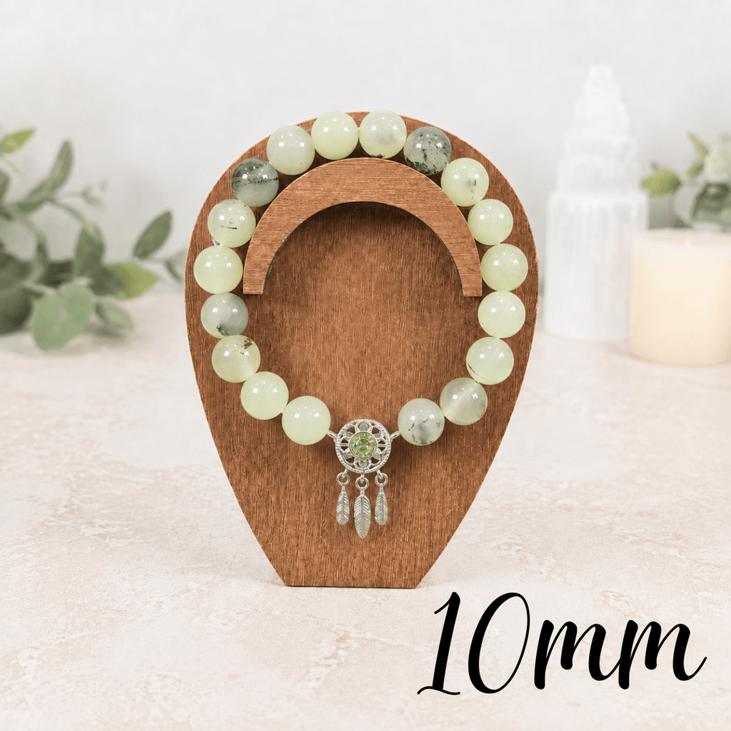 10mm Prehnite with Dreamcatcher Charm Gemstone Bracelet