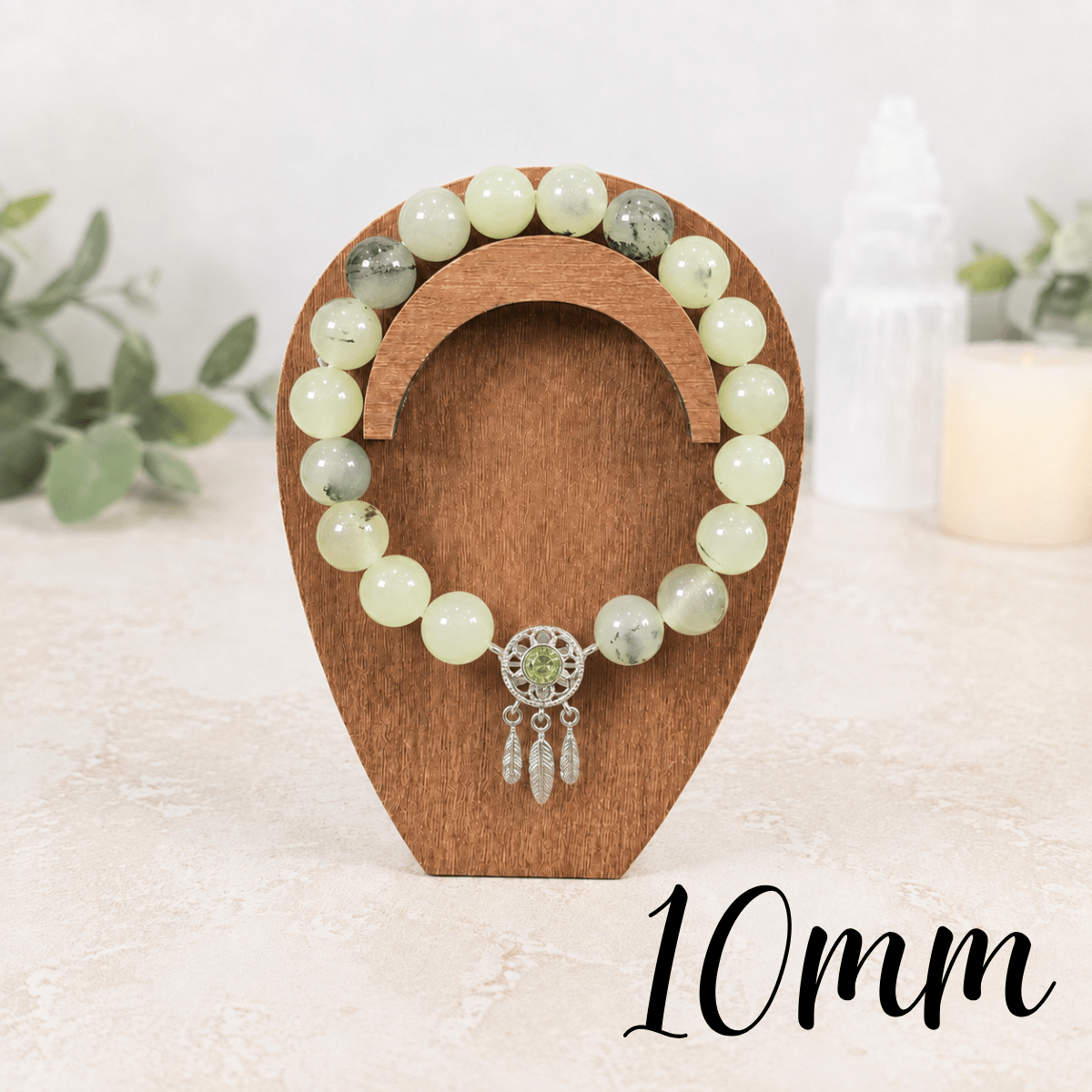 10mm Prehnite with Dreamcatcher Charm Gemstone Bracelet