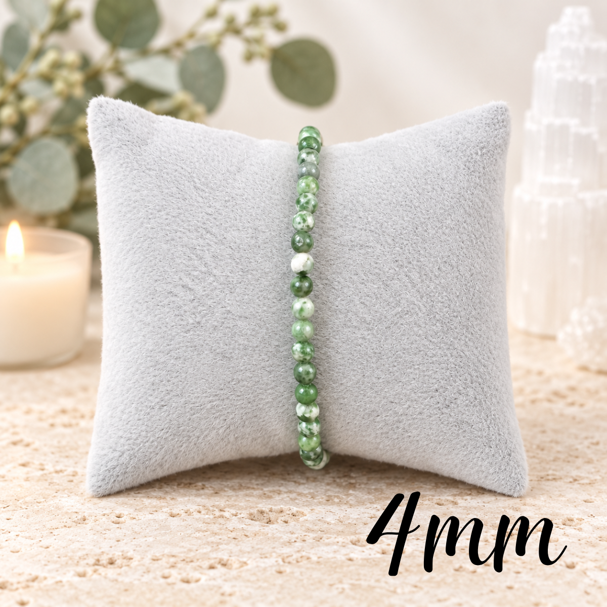 4mm Green Spot Jasper Gemstone Bracelet