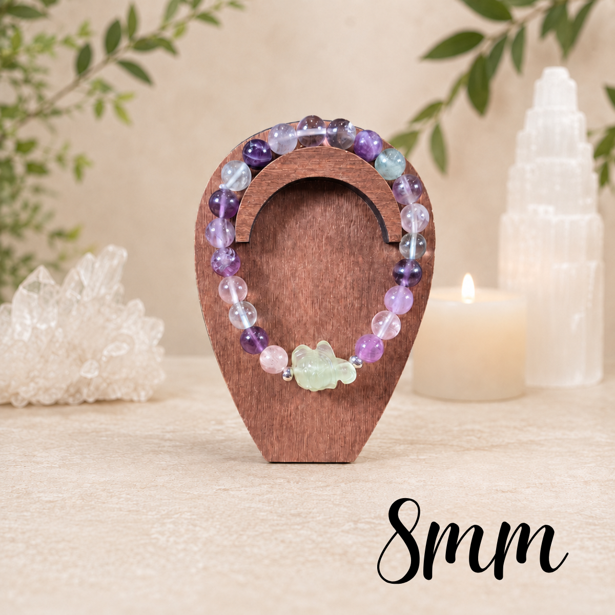 8mm Fluorite Turtle Charm Gemstone Bracelet