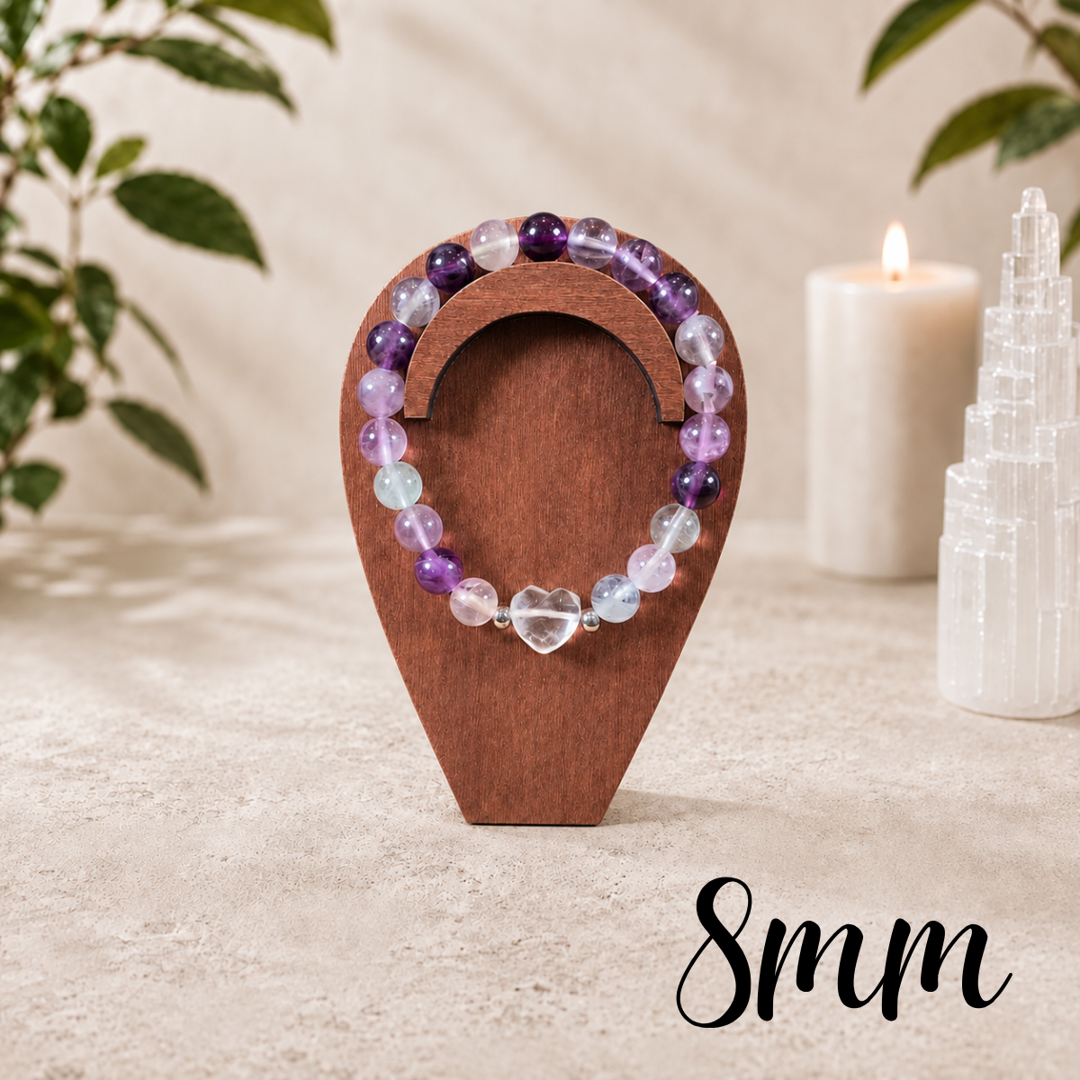 8mm Fluorite Faceted Heart Charm Gemstone Bracelet