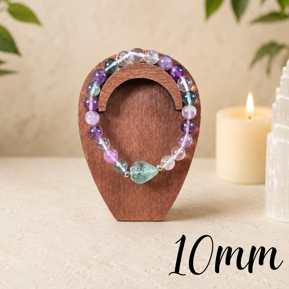 8mm Fluorite Strawberry Charm Gemstone Bracelet