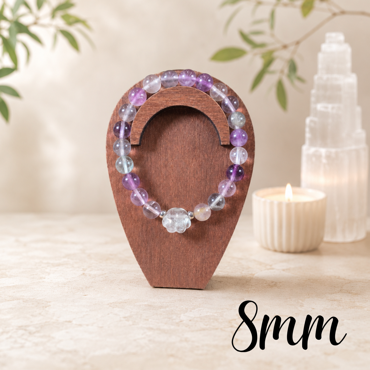 8mm Fluorite Paw Charm Gemstone Bracelet