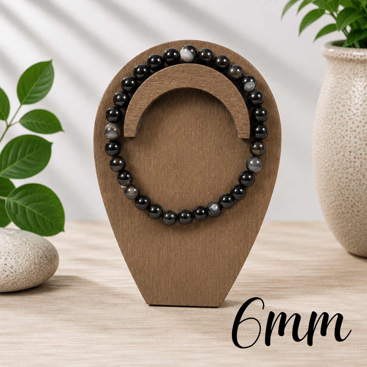 6mm Black Agate Gemstone Bracelet