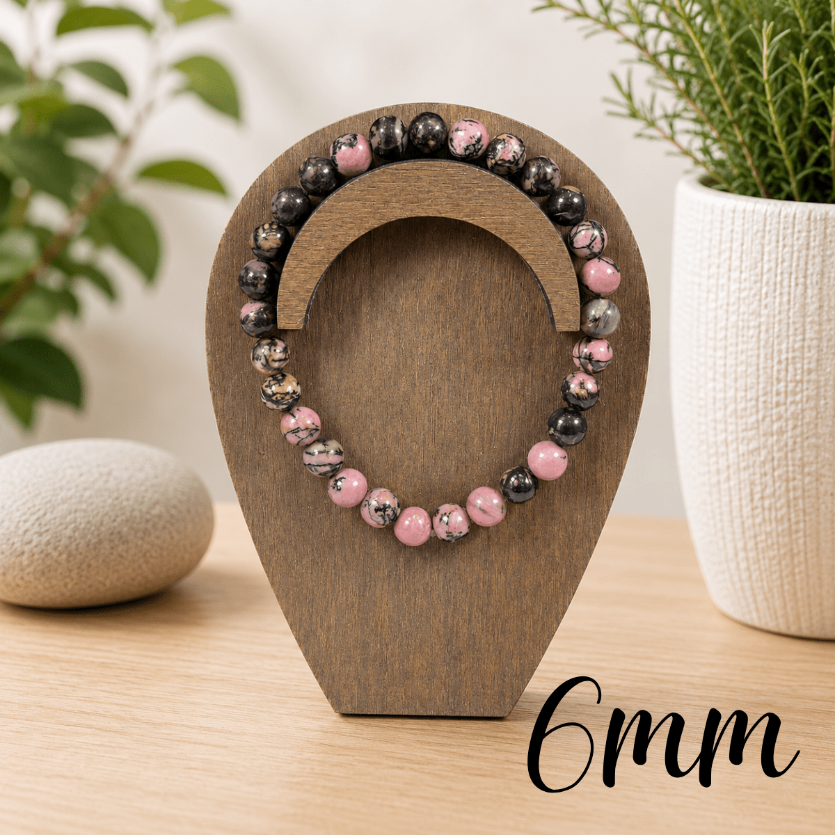 6mm Black Line Rhodonite Gemstone Bracelet
