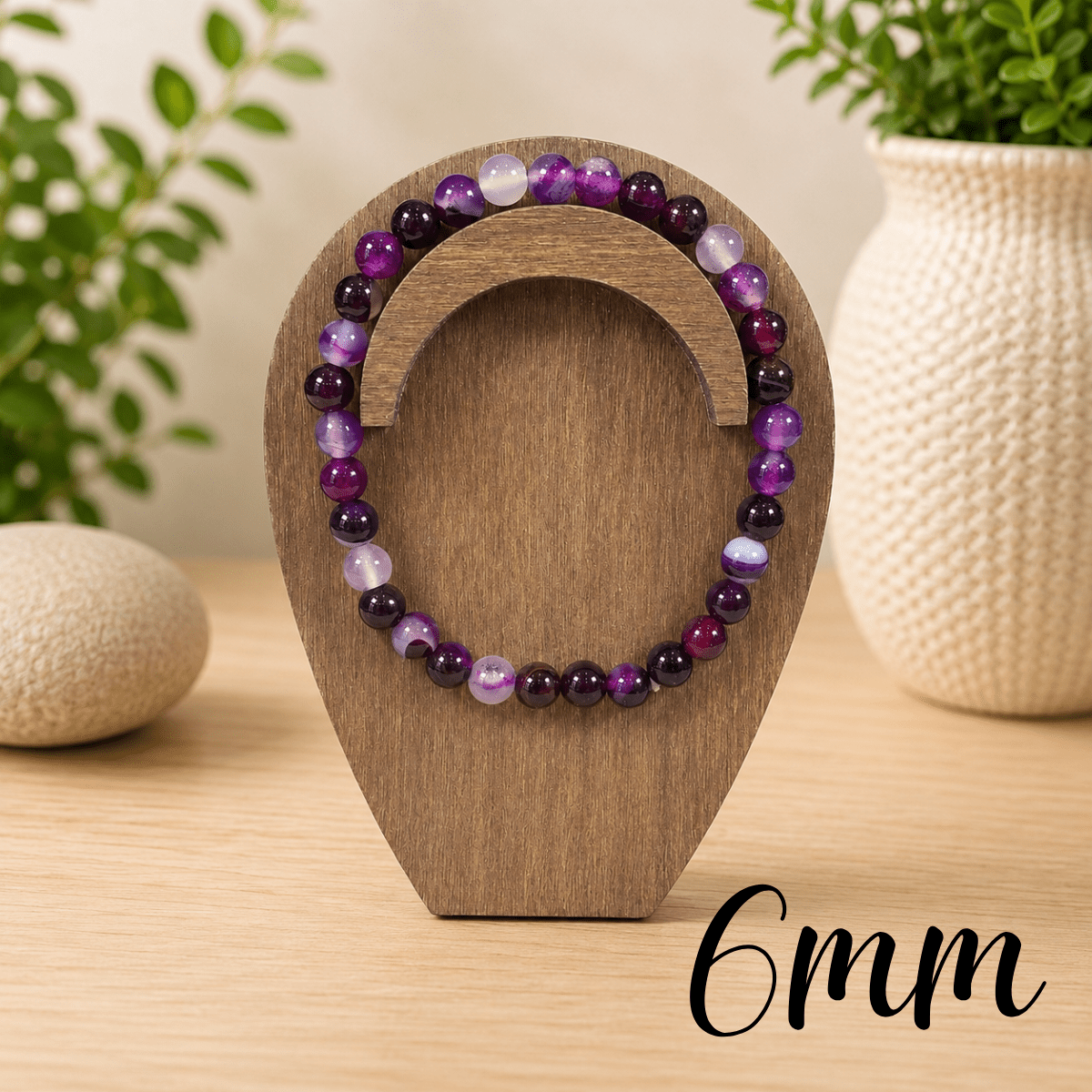 6mm Dyed Purple Agate Gemstone Bracelet