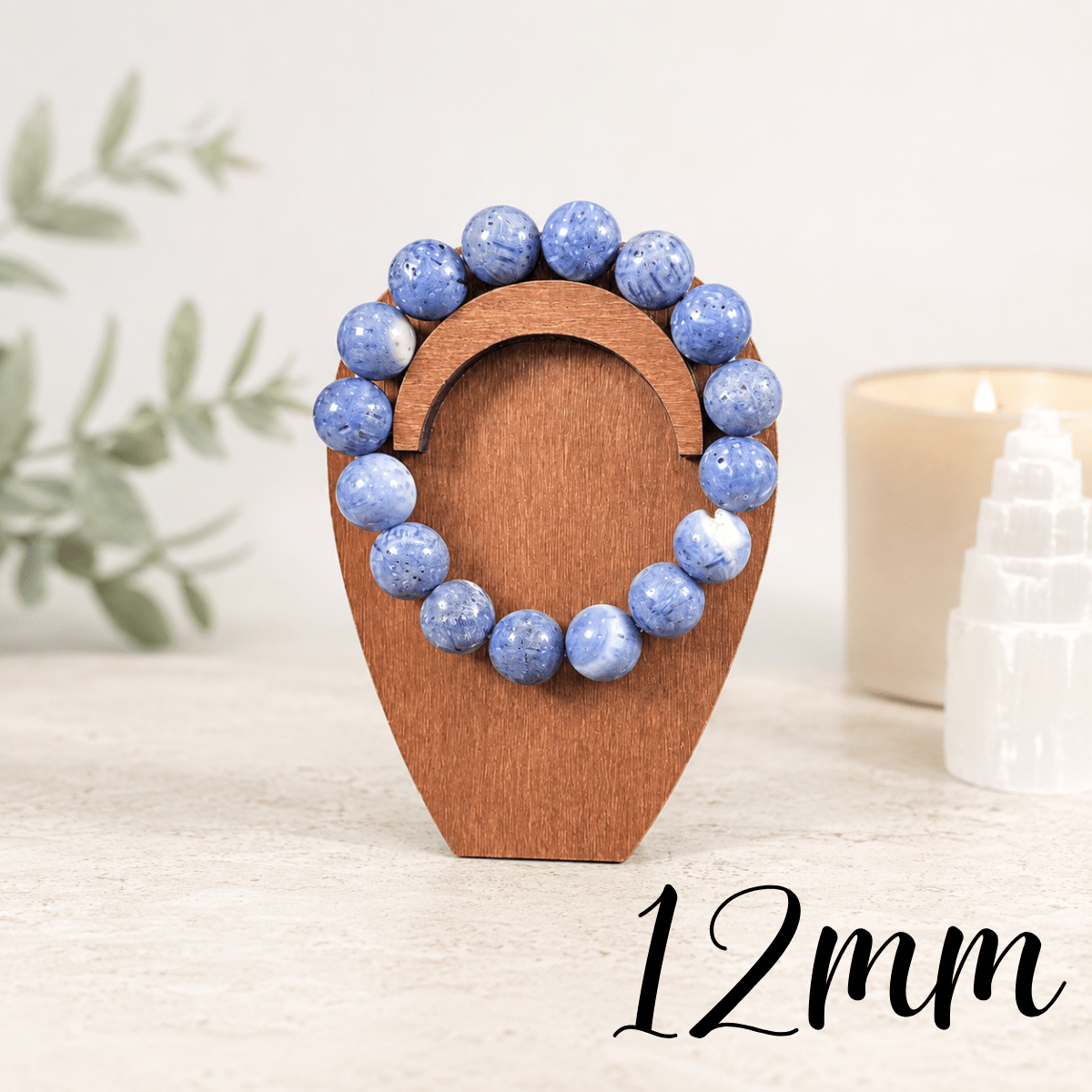 12mm Blue Coral Gemstone Bracelet