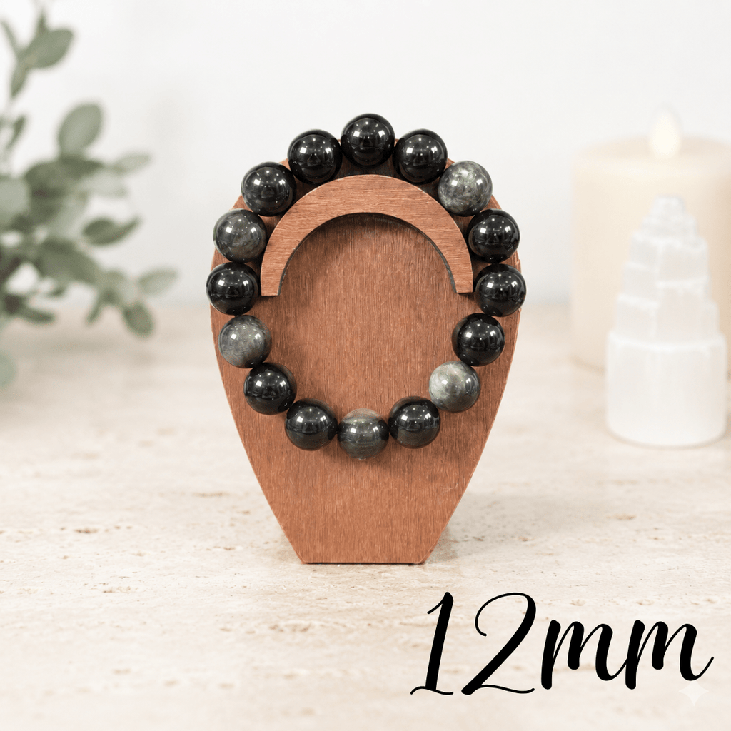 12mm Silver Sheen Obsidian Gemstone Bracelet